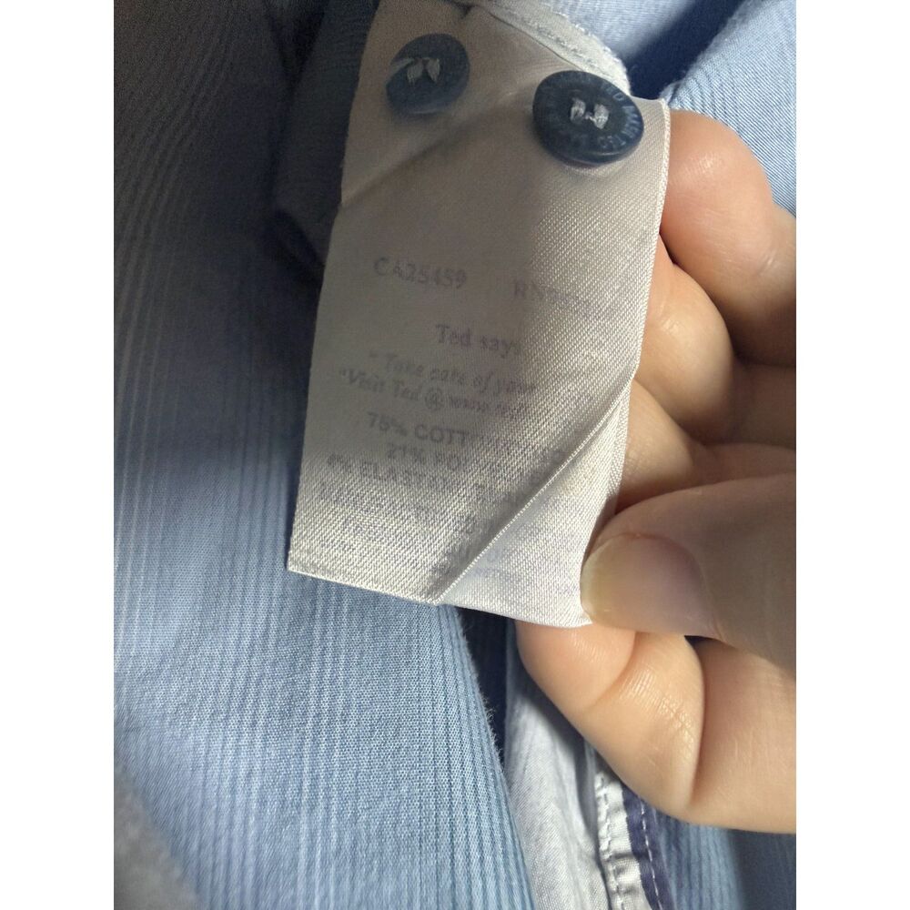 Ted Baker Long Sleeve Button Up Shirt Mens Size 3 Medium Blue Striped Cotton Top - Picture 9 of 10
